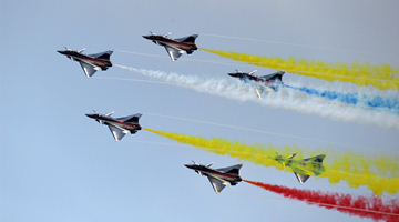 Bayi Aerobatics Team perform aerobatic stunts in Airshow China 2021