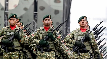 Military parade rehearsal of 79th anniversary of Indonesian National Army